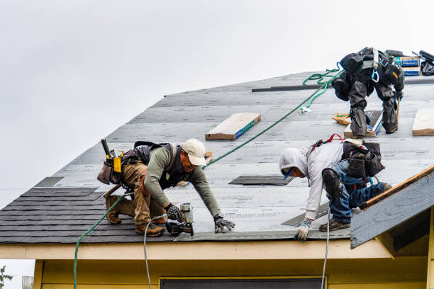 Professional Gutter Installation technician working in Bedias, TX